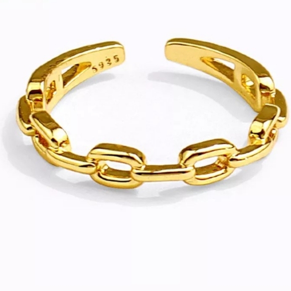 Unisex Cuban Chain 14k Yellow Gold-Plated Ring‎ Adjustable Band Size Small - Picture 1 of 16